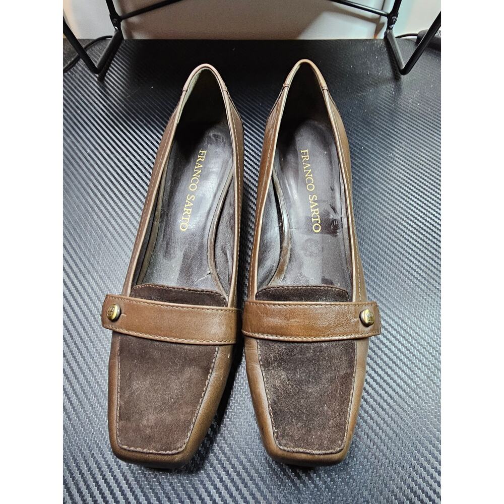 Franco Sarto Women’s Brown Leather Block Heels Dress Shoes Size 8